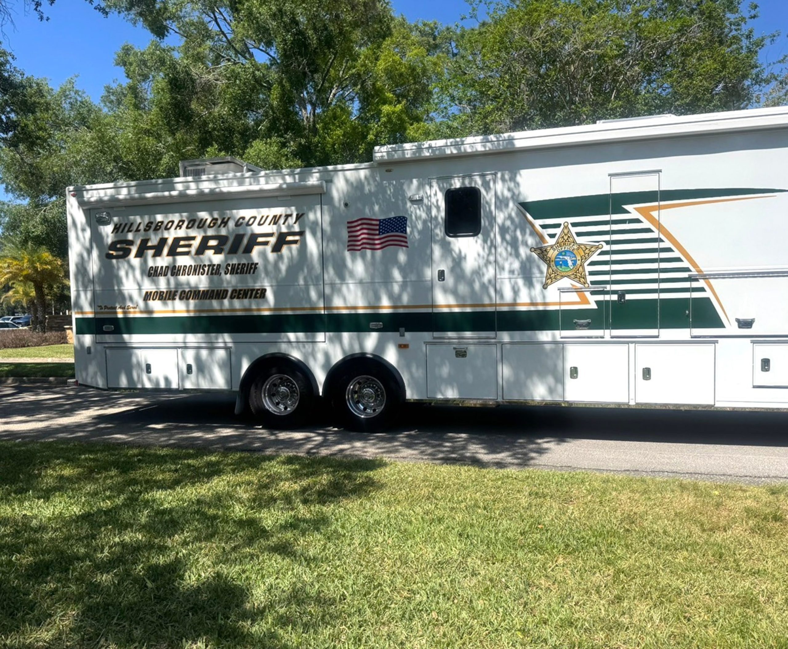 PHOTO:  A Hillsbourough County Sheriff's Office vehicle is shown at the scene as law enforcement responds to a barricaded subject connected to the missing USF students in the Lake Forest Community near Bruce B Downs Boulevard and Lake Forest Drive.