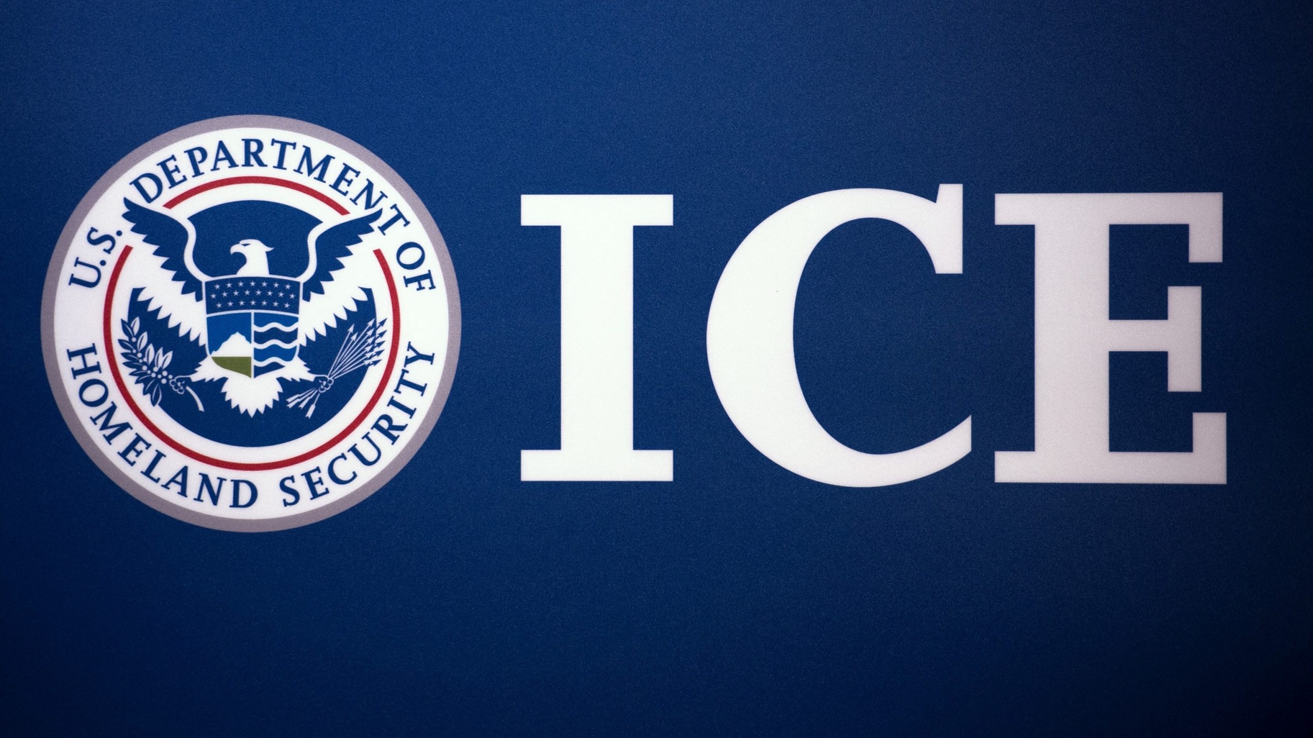 The Immigration and Customs Enforcement (ICE) seal is seen at ICE headquarters in Washington, D.C.