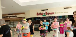 This flashy group of Portland mall-walkers puts neon pep into step