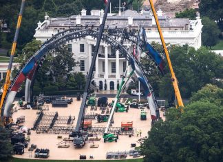 Construction underway on UFC Octagon at White House for Flag Day fights