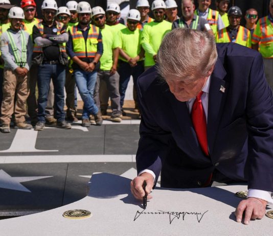 Trump shows off multimillion-dollar White House helipad and adds his signature