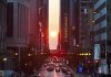 What the equinox ‘henge’ effect tells us about U.S. cities The sun creates a "Chicagohenge" effect in Chicago, as the sun rises and falls straight down streets such as Kinzie and Madison one or two days each year, as seen here on Sept. 22, 2017.