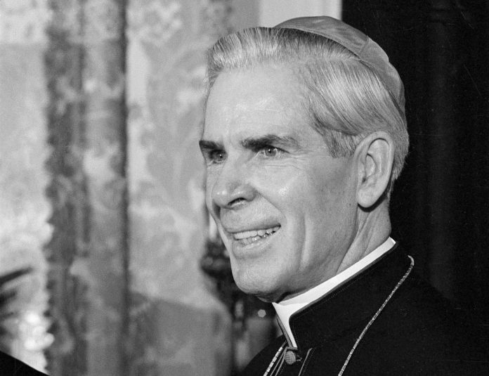 Bishop Fulton J. Sheen at his office at in New York during the 1950s. Sheen will be beatified on Thursday in St. Louis.