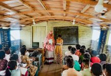 Whatever happened to the floating schools of Bangladesh? Hosne Ara teaches a group of fourth graders, seated on benches inside the floating school