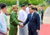 In this photo released by Myanmar President Office, Myanmar President Min Aung Hlaing, right, shakes hands with Commander-in-Chief Gen. Ye Win Oo, left, upon his departure to Vietnam, at the Naypyitaw international airport Friday, Sept. 4, 2026, in Naypyitaw, Myanmar.