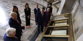 Potential Taiwan tension sparked ‘last minute’ change in Trump-Xi National Archives visit U.S. President Donald Trump (2nd-L) speaks to Archivist of the United States Bradford Wilson (L) as he views the U.S. Constitution during a tour of the National Archives Museum alongside first lady Melania Trump, President of China Xi Jinping and first lady of China Peng Liyuan on September 25, 2026 in Washington, DC.