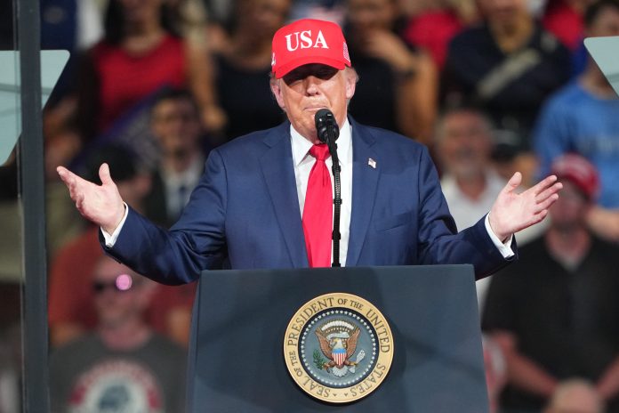 President Donald Trump speaks during a campaign rally at the Gastonia Municipal Airport, Wednesday, Sept. 16, 2026, in Gastonia, N.C.