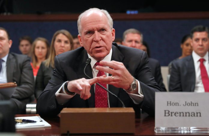 FILE - Former CIA Director John Brennan testifies on Capitol Hill in Washington, May 23, 2017, before the House Intelligence Committee Russia Investigation Task Force.