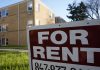 It’s getting harder to afford rent in the U.S., even for middle-income families A "For Rent" sign displays outside an apartment building in Skokie, Ill., in 2024. Researchers from the Urban Institute found that a growing number of renters in the U.S. are struggling to pay for housing each month.