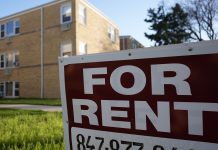 It’s getting harder to afford rent in the U.S., even for middle-income families A "For Rent" sign displays outside an apartment building in Skokie, Ill., in 2024. Researchers from the Urban Institute found that a growing number of renters in the U.S. are struggling to pay for housing each month.