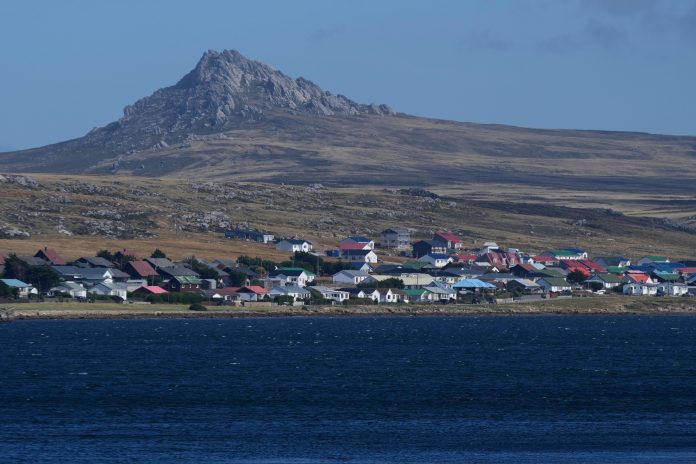 FILE - Mount Tumbledown stands tall behind Stanley on the Falkland Islands, also known as Islas Malvinas, March 16, 2026.