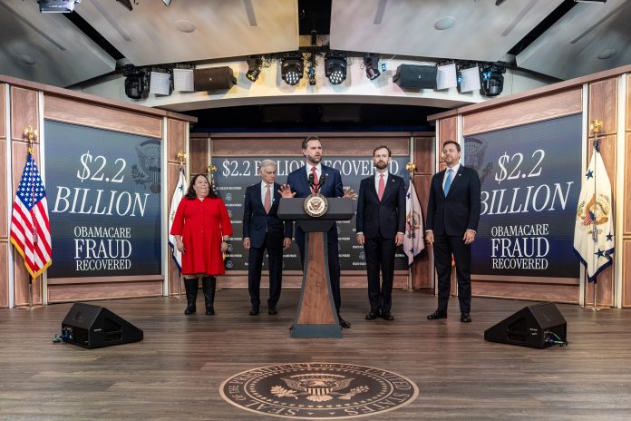 Vice President JD Vance in the South Court Auditorium in the Eisenhower Executive Office Building on the White House campus, Tuesday, Sept. 22, 2026, in Washington.