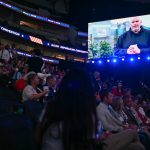 Fetterman, already at odds with his party, makes surprise video for GOP convention Sen. John Fetterman, D-Pa., is displayed on a screen as he delivers a video message during the Republican National Midterm Convention at the American Airlines Center in Dallas on Wednesday.
