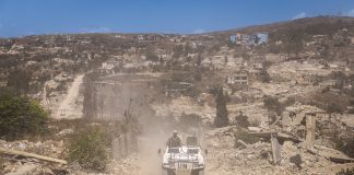 The new lines of southern Lebanon French UNIFIL peacekeepers patrol beyond the "yellow line" — the boundary of occupying Israeli forces — through the flattened towns of Houla, Kfar Kila, and Odaisseh. Israel has established a restricted buffer zone beyond that line after a U.S.-brokered ceasefire this year.
