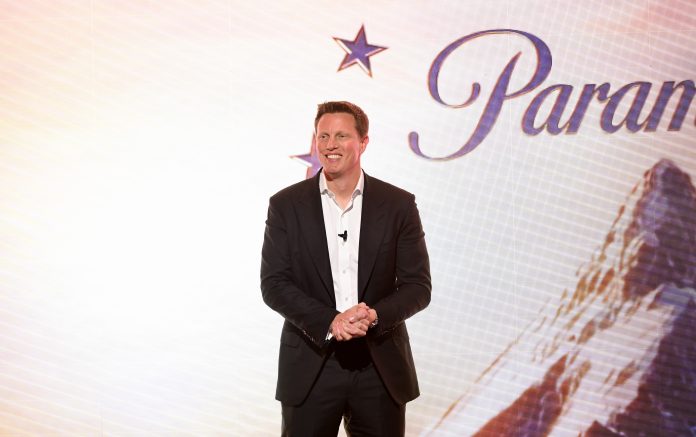 David Ellison, Chairman & CEO, Paramount Skydance speaks on stage during New York Upfront Partnership Event 2026 at Storied NYC on April 22, 2026 in New York City.